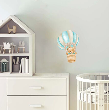 Balon Sepetinde Uçan Ayıcık Duvar Stickerı