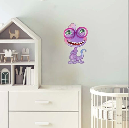 Gözlüklü Mor Dinozor Karakter Duvar Stickerı