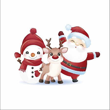Noel Baba Geyik ve Kardan Adam Duvar Sticker
