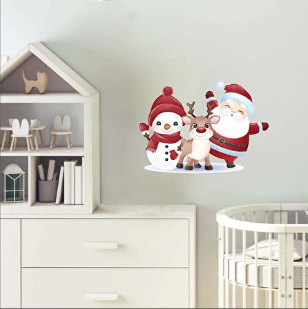 Noel Baba Geyik ve Kardan Adam Duvar Sticker