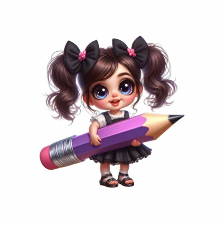 Mor Kalem Tutan Kız Duvar Sticker'ı