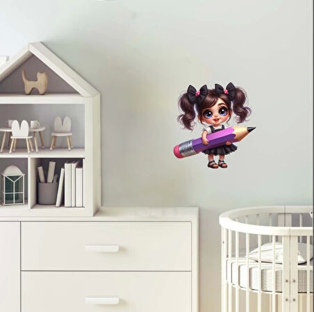 Mor Kalem Tutan Kız Duvar Sticker'ı