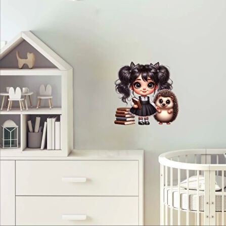 kitap Okuyan Kız ve Kirpi Duvar Sticker'ı