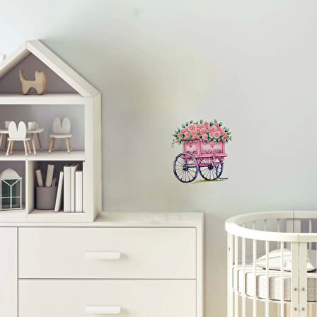 Gül Demetli Pembe El Arabası Duvar Sticker'ı