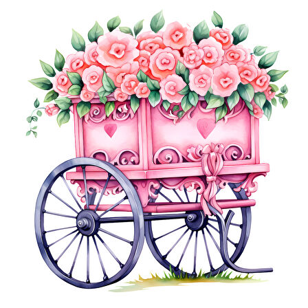 Gül Demetli Pembe El Arabası Duvar Sticker'ı