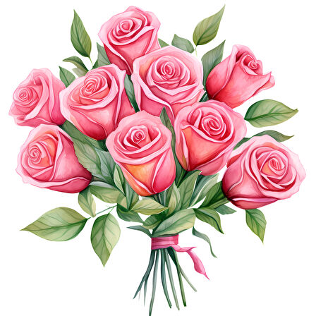 Tam Açmış Pembe Gül Buketi Duvar Sticker'ı