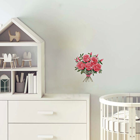 Pembe Tomurcuklu Gül Buketi Duvar Sticker'ı