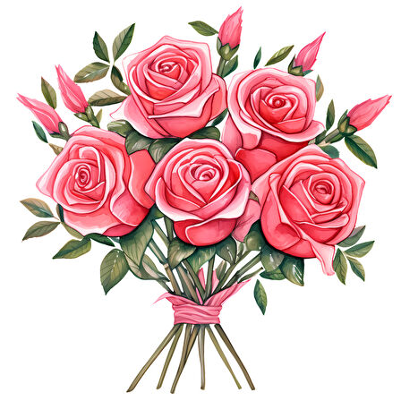 Pembe Tomurcuklu Gül Buketi Duvar Sticker'ı