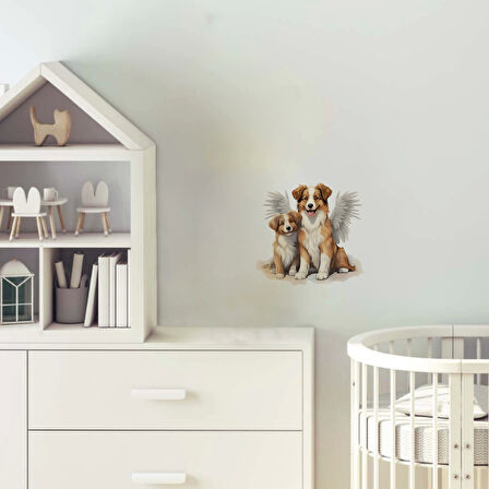 Kanatlı Anne ve Yavru Köpekler Duvar Sticker'ı