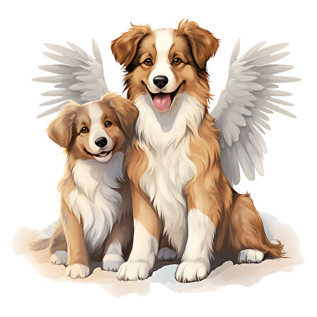 Kanatlı Anne ve Yavru Köpekler Duvar Sticker'ı