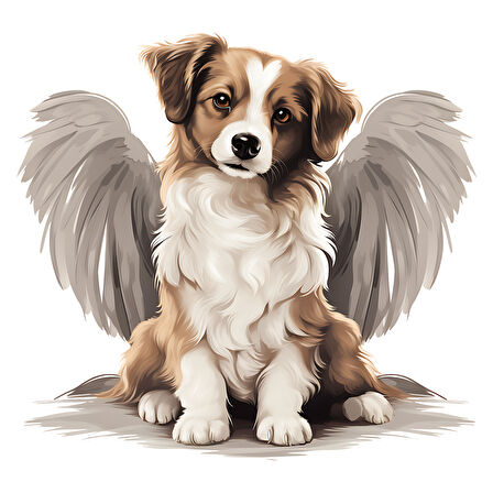 Oturan Kanatlı Kahverengi-Beyaz Köpek Yavrusu Duvar Stickerı