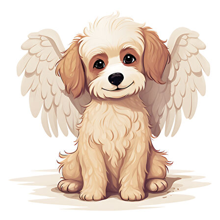 Oturan Kanatlı Krem Rengi Köpek Yavrusu Duvar Stickerı
