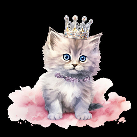 Taçlı Kedi ve Pembe Bulut Duvar Stickerı