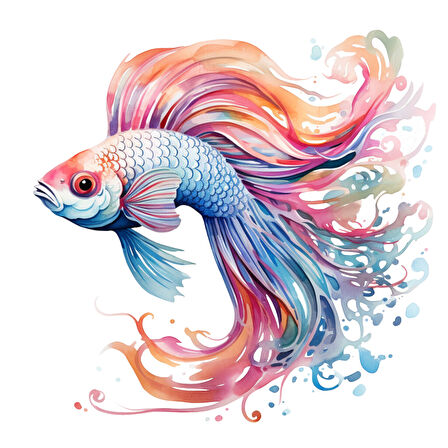 Pembe-Mavi-Mor Beta Balığı Duvar Stickerı