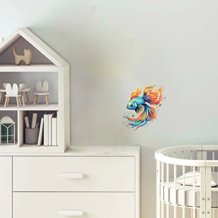 Mavi-Turuncu-Sarı Beta Balığı Duvar Stickerı