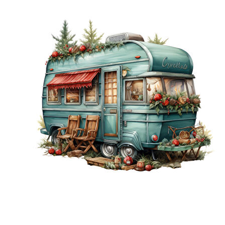 Kamp Ateşli Çam Ağaçlı Karavan Stickerı