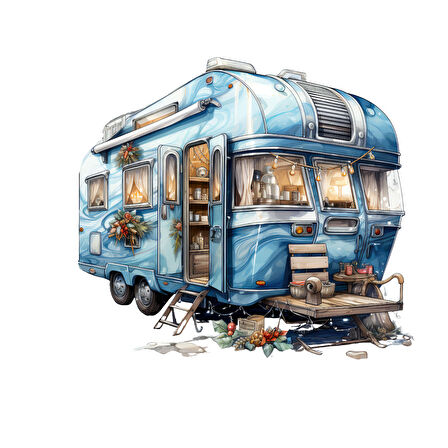 Kış Manzaralı Mavi Karavan Duvar Stickerı