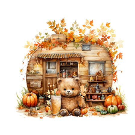 Sonbahar Ayıcığı ve Karavan Duvar Stickerı