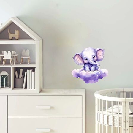 Mor Bulut Üzerinde Oturan Mor Fil Duvar Çıkartması