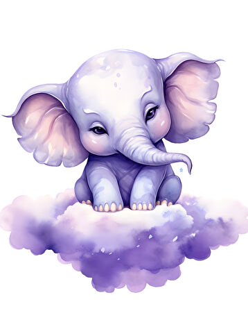 Mor Bulut Üzerinde Oturan Mor Fil Duvar Çıkartması