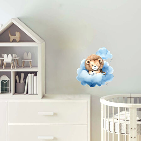 Mavi Bulut Üzerinde Uyuyan Sevimli Aslan Yavrusu Duvar Çıkartması