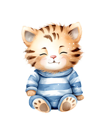 Çizgili Tulumlu Oturan Sevimli Kaplan Yavrusu Duvar Çıkartması