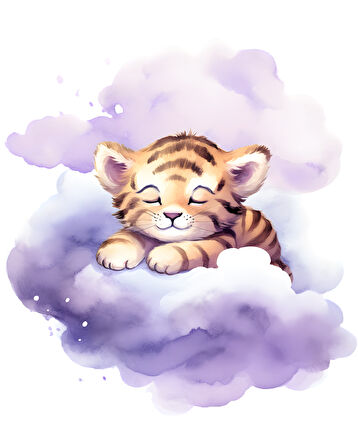 Bulut Üzerinde Uyuyan Kaplan Yavrusu Duvar Stickerı