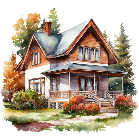 Sonbahar Evi ve Bahçesi Duvar Stickerı