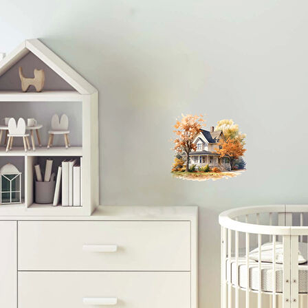 Ağaçlarla Çevrili Sonbahar Evi Duvar Stickerı