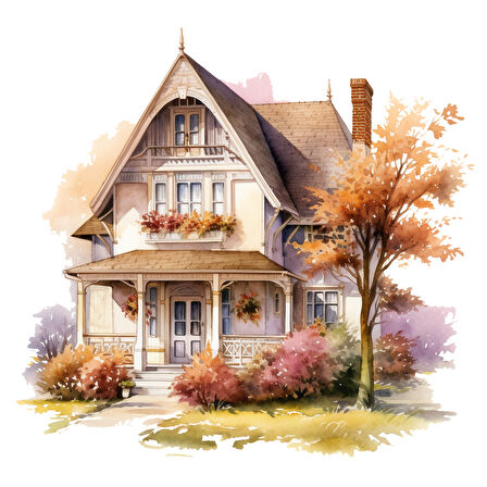 Pembe Çiçekli Sonbahar Ev Duvar Stickerı