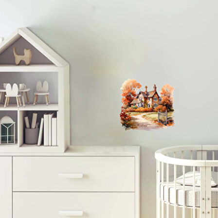 Çitli Yolu Olan Sonbahar Evi Duvar Stickerı