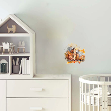 Sonbahar Yapraklarıyla Binalar Duvar Stickerı