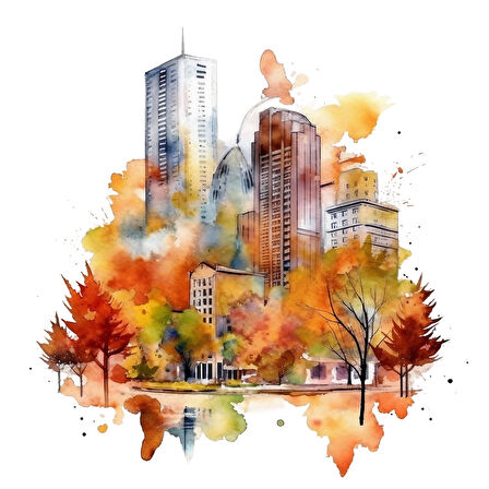 Şehir Manzarası ve Parlak Sonbahar Ağaçları Duvar Stickerı