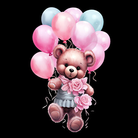 Balonlu ve Çiçekli Kız Ayıcık Duvar Stickerı