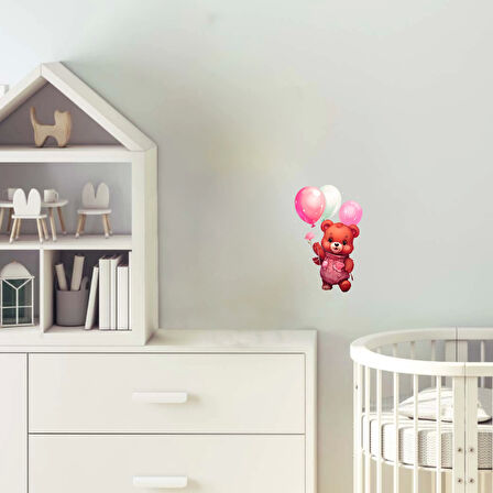 Balon Tutan Kız Ayıcık Duvar Stickerı