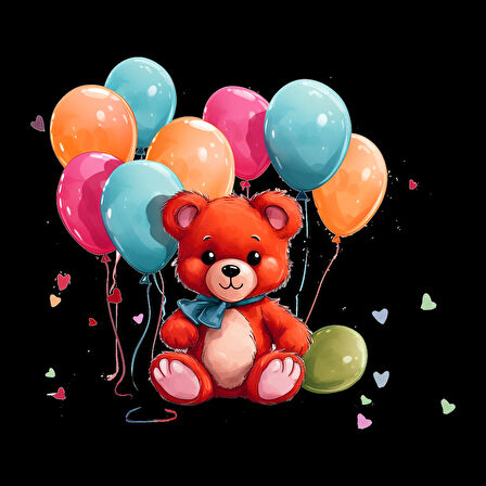 Renkli Balonlu Kırmızı Ayıcık Duvar Stickerı