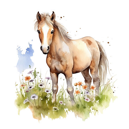 Çiçekler Arasında Kahverengi At Yavrusu Duvar Stickerı