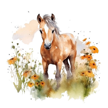 Bulutlu Manzaralı At Yavrusu Duvar Stickerı