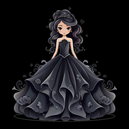 Siyah Kalpli ve Siyah Elbiseli Prenses Duvar Sticker'ı