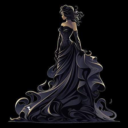 Uzun Siyah Elbiseli Prenses Duvar Sticker'ı