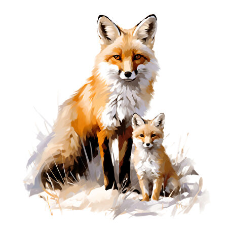 Anne ve Yavru Tilki Duvar Sticker'ı