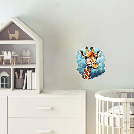 Mavi Bulutlu Zürafa Kafası Duvar Sticker'ı