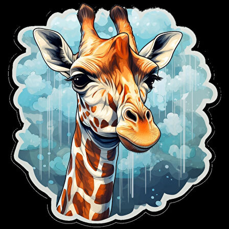 Mavi Bulutlu Zürafa Kafası Duvar Sticker'ı