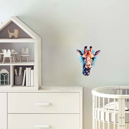 Mavi Tonlarında Benekli Zürafa Kafası Duvar Sticker'ı