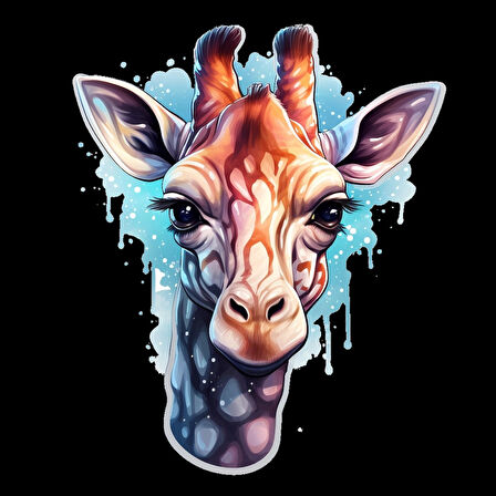 Mavi Tonlarında Benekli Zürafa Kafası Duvar Sticker'ı