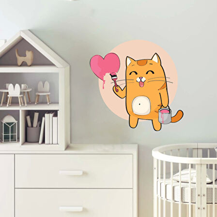 Kalbi Boyayan Kedi Sticker