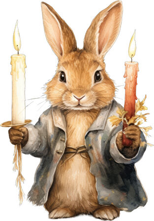 Mum Tutan Tavşan Duvar Stickerı - İki Mumlu