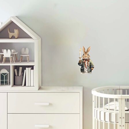 Fener Tutan Tavşan Duvar Stickerı - Tek Mumlu