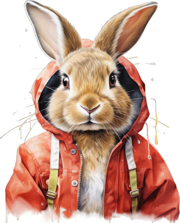 Kırmızı Yağmurluklu Tavşan Duvar Stickerı