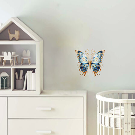 Büyük İşlemeli Mavi Kelebek Duvar Stickerı